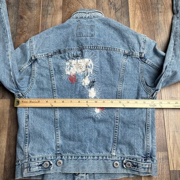 Vintage Replay Denim Jacket Women's Large Blue Made In Italy Grunge Patched 6476 - Picture 11 of 13